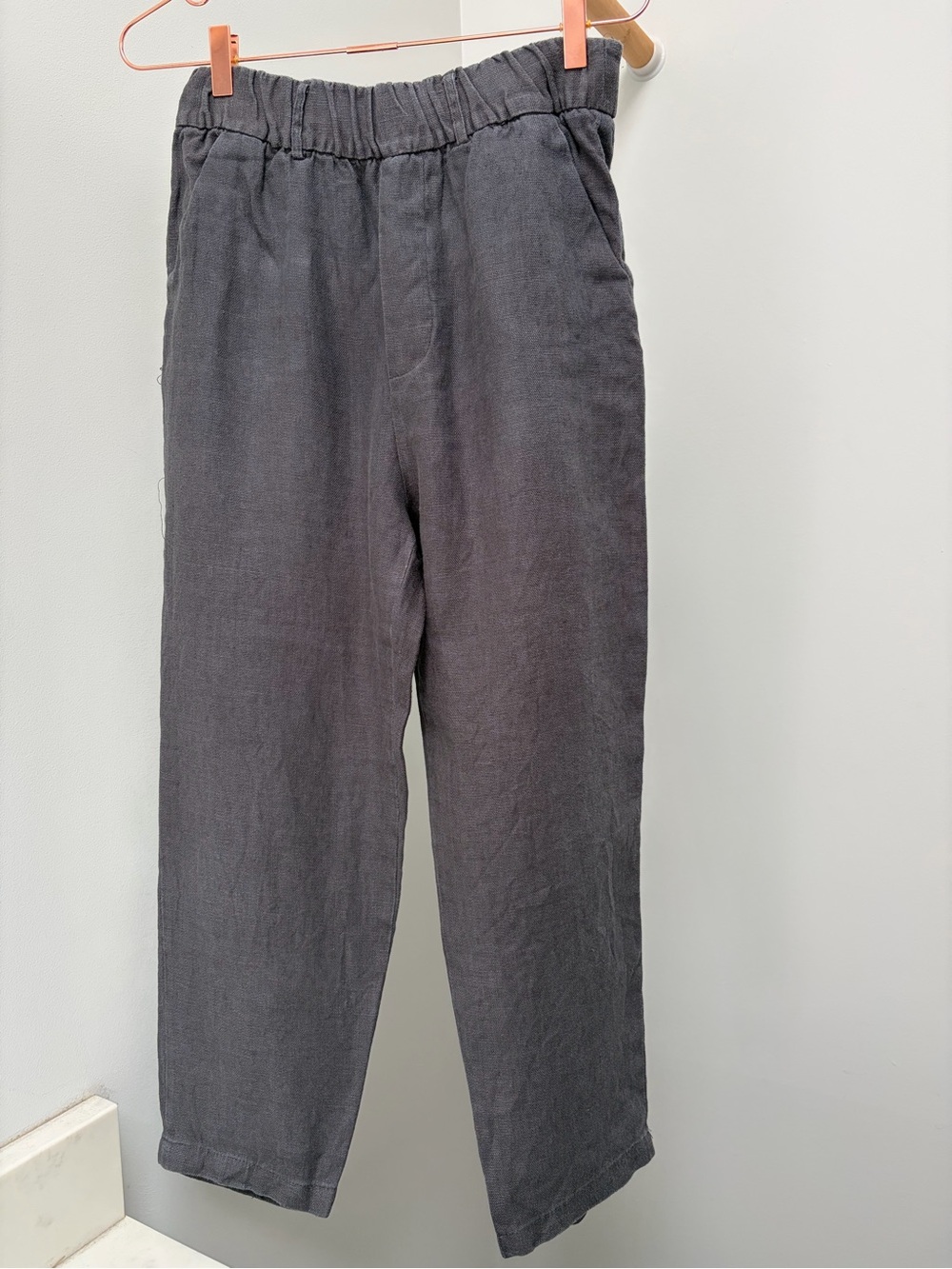Zara linen Casual Elastic-Waist Gray Pants